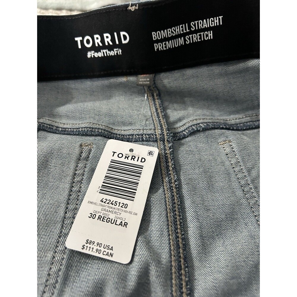 New Torrid Bombshell Straight Jeans Womens 30R Premium Stretch Light Wash NWT - Picture 6 of 6